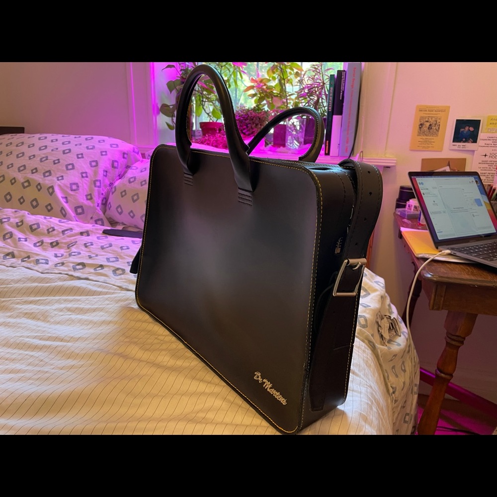 Unused, new black leather Dr Martens laptop bag